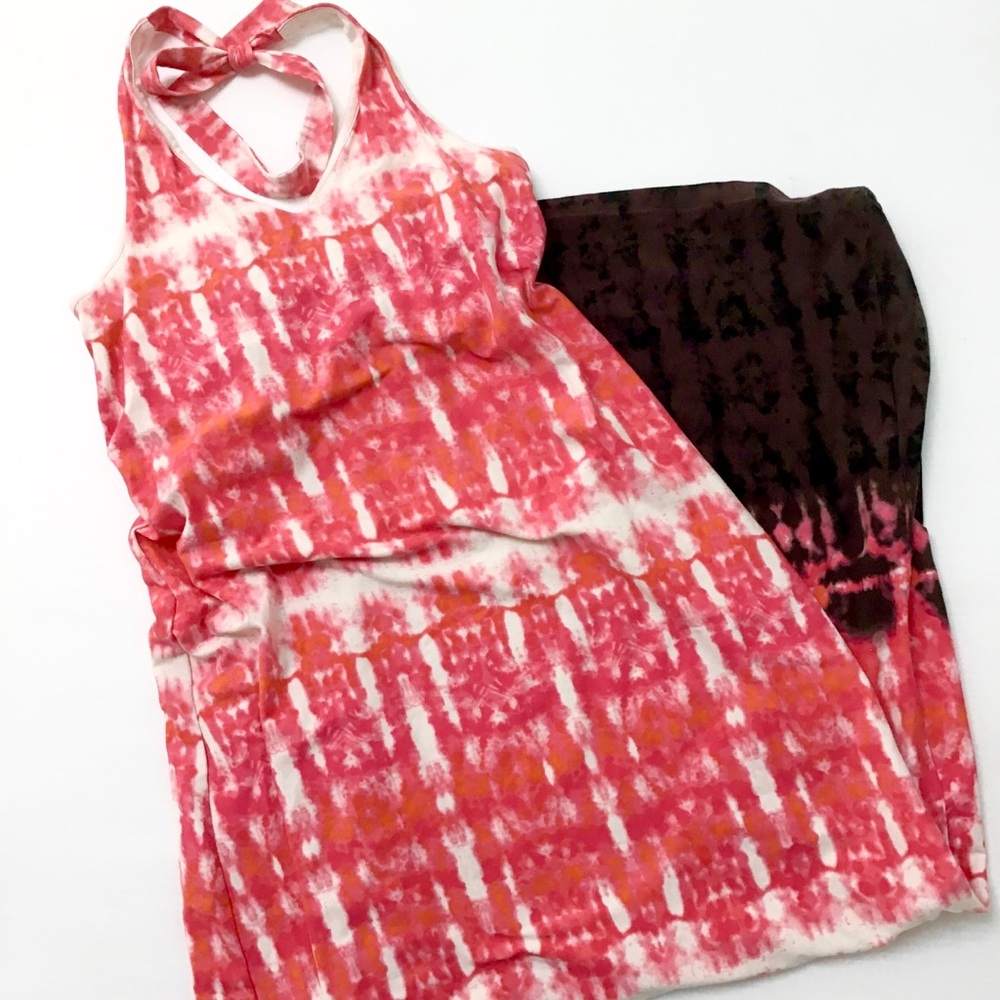 JONES NY Maxi dress Halter Tie Dye pink brown black women’s Small